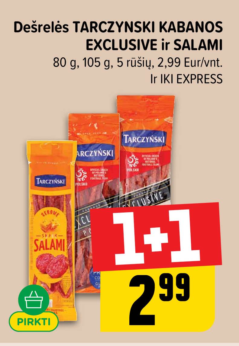 Dešrelės TARCZYNSKI KABANOS EXCLUSIVE ir SALAMI, 80 g