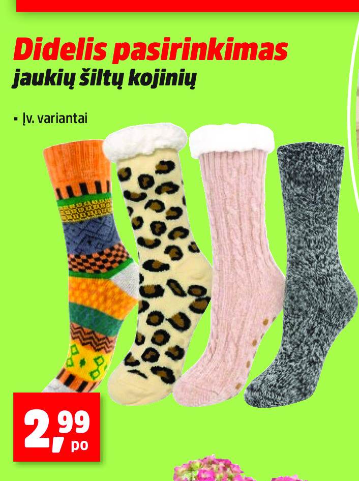 Didelis pasirinkimas jaukių šiltų kojinių