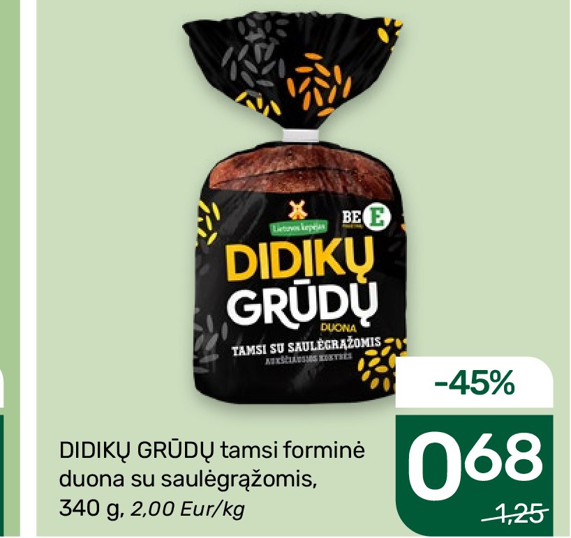 DIDIKŲ GRŪDŲ tamsi forminė duona su saulėgrąžomis, 340 g
