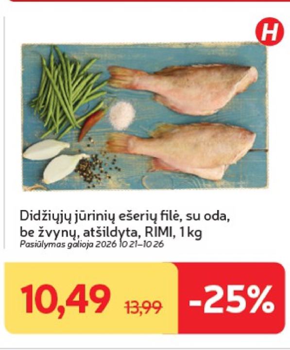 Didžiųjų jūrinių ešerių filė, su oda, be žvynų, atšildyta, RIMI, 1 kg