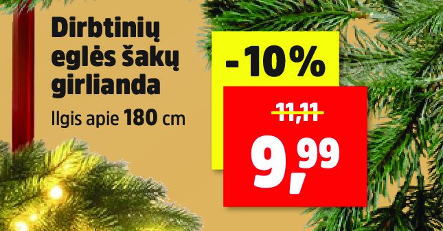 Dirbtinių eglės šakų girlianda, 180 cm