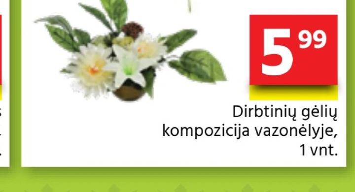 Dirbtinių gėlių kompozicija vazonėlyje, 1 vnt