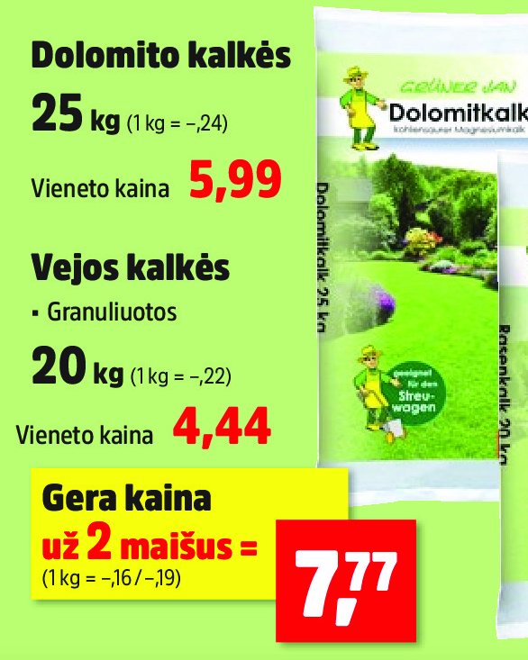 Dolomito kalkės, 25 kg