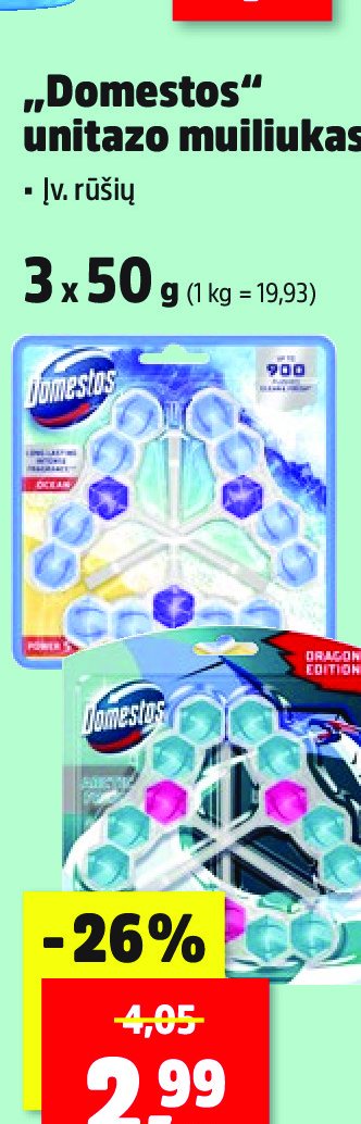 „Domestos“ unitazo muiliukas, 3 x 50 g