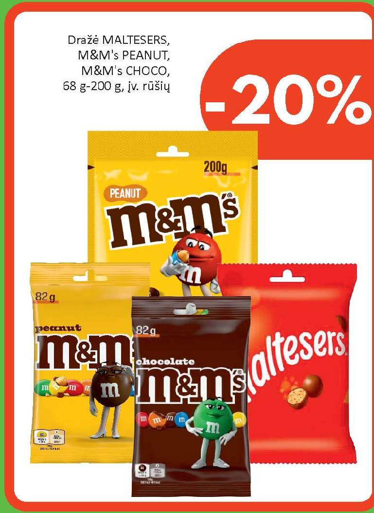 Dražė MALTESERS, M&M's PEANUT, M&M's CHOCO, 68 g-200 g