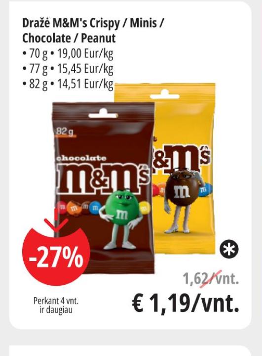 Dražė M&M's Crispy / Minis / Chocolate / Peanut, 70 g