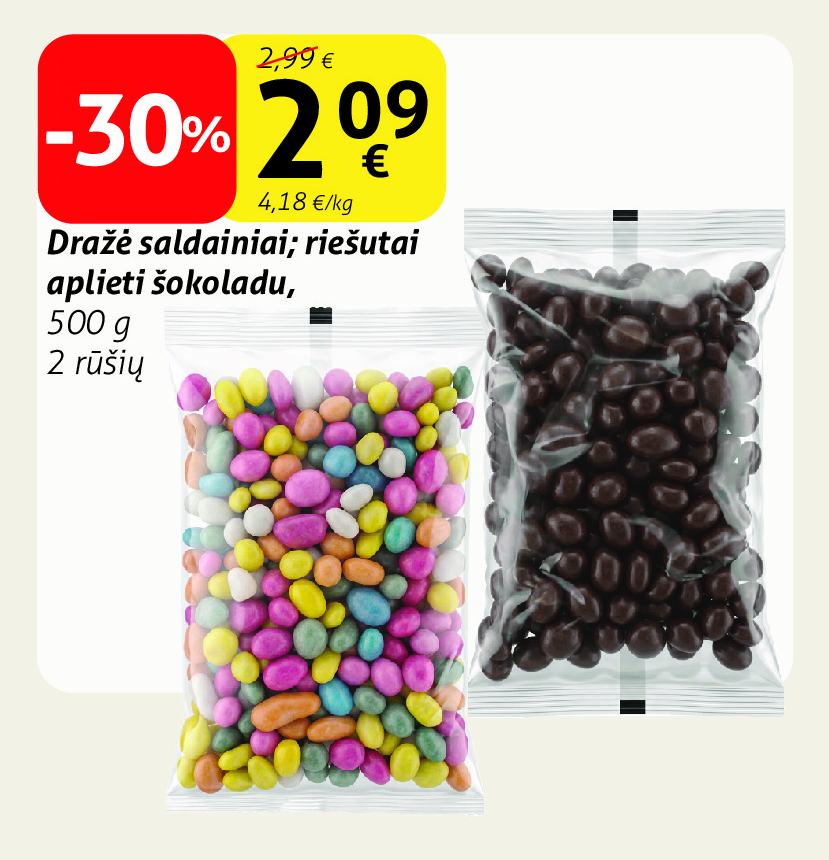 Dražė saldainiai; riešutai aplieti šokoladu, 500 g