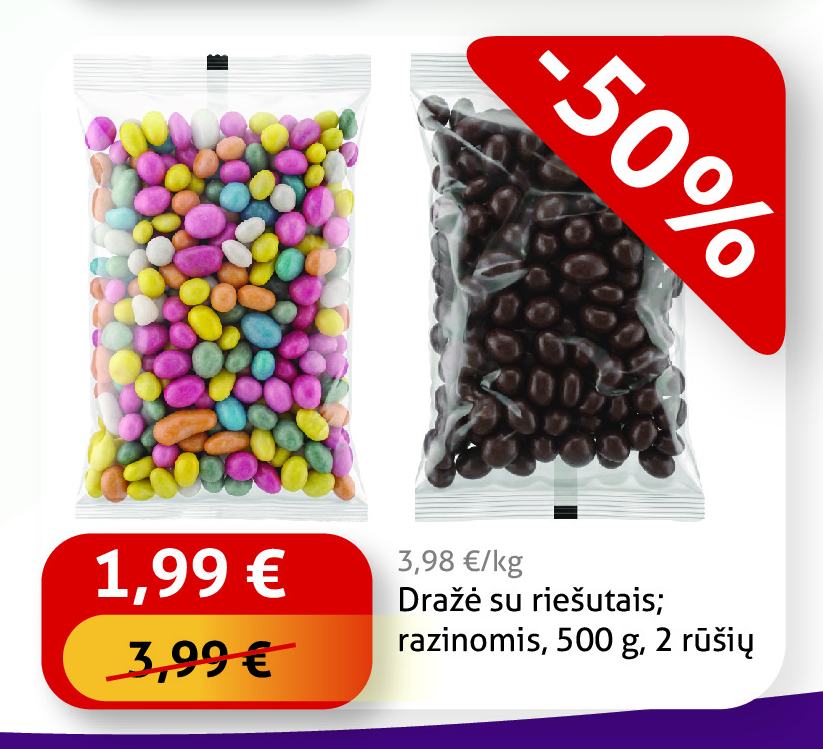 Dražė su riešutais; razinomis, 500 g