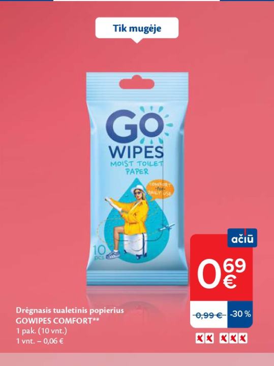 Drėgnasis tualetinis popierius GOWIPES COMFORT, 1 pak.