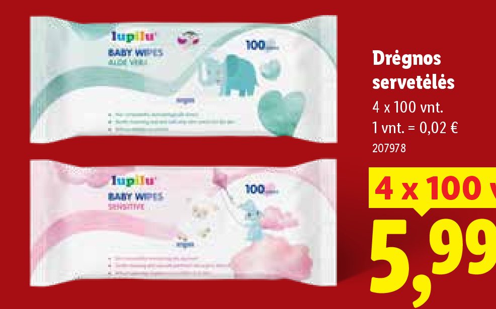 Drėgnos servetėlės, 4 x 100 vnt