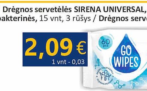 Drėgnos servetėlės GOWIPES antibakterinės, 15 vnt
