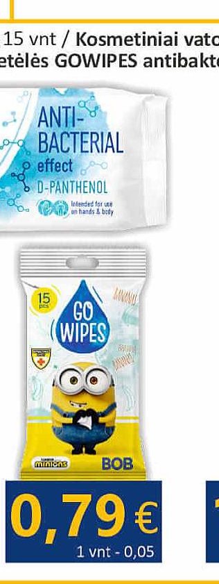 Drėgnos servetėlės GOWIPES antibakterinės, 60 vnt