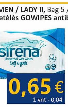 Drėgnos servetėlės SIRENA UNIVERSAL, 15 vnt
