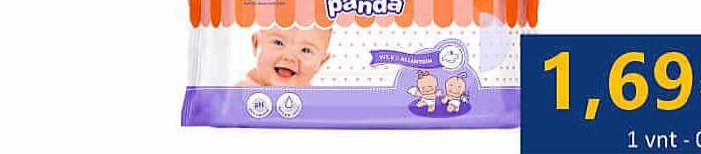 Drėgnos servetėlės vaikams PANDA, 64 vnt