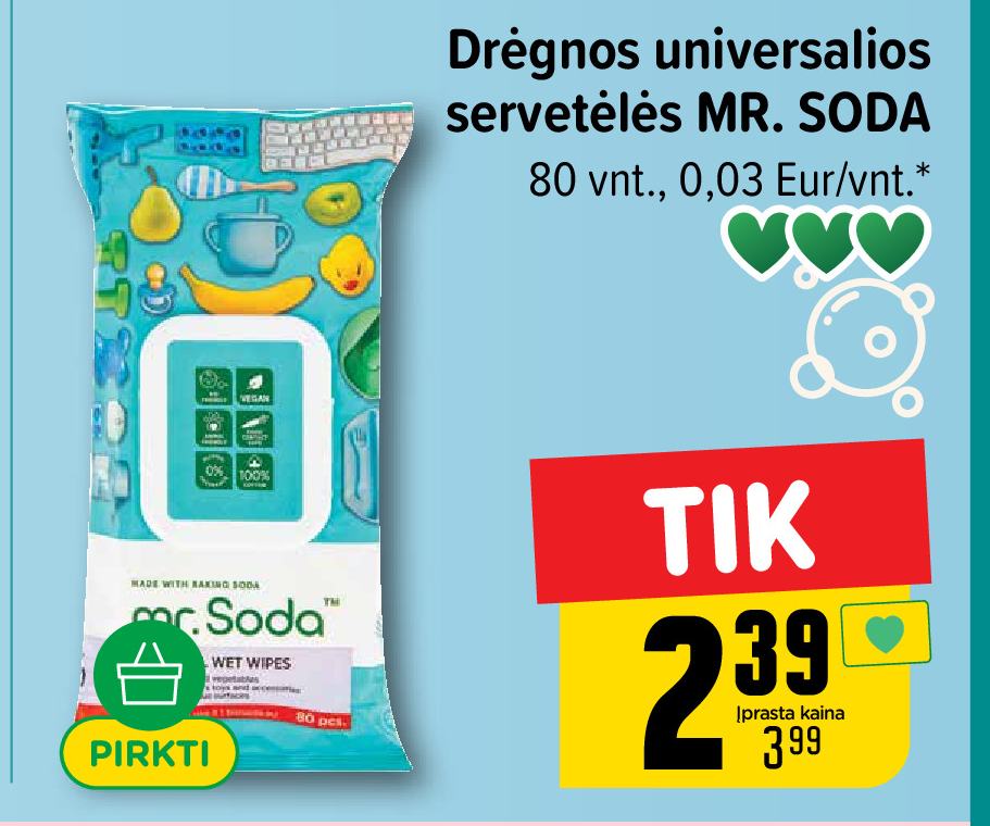 Drėgnos universalios servetėlės MR. SODA, 80 vnt