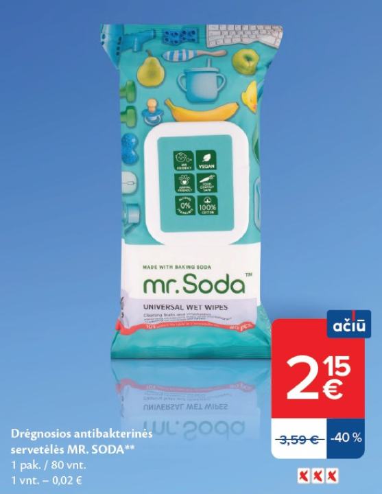 Drėgnosios antibakterinės servetėlės MR. SODA, 1 pak.