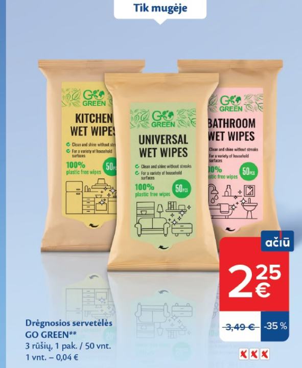 Drėgnosios servetėlės GO GREEN, 1 pak.