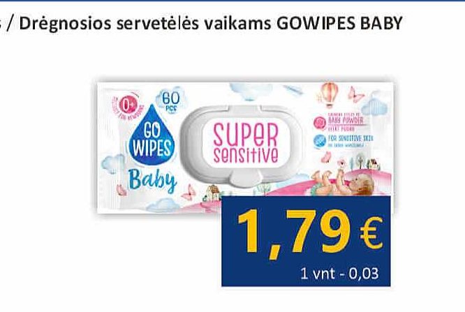 Drėgnosios servetėlės vaikams GOWIPES BABY EXTRA CARE / SUPER SENSITIVE, 60 vnt