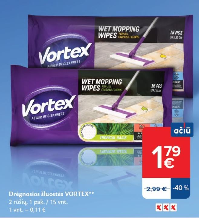 Drėgnosios šluostės VORTEX, 1 pak.