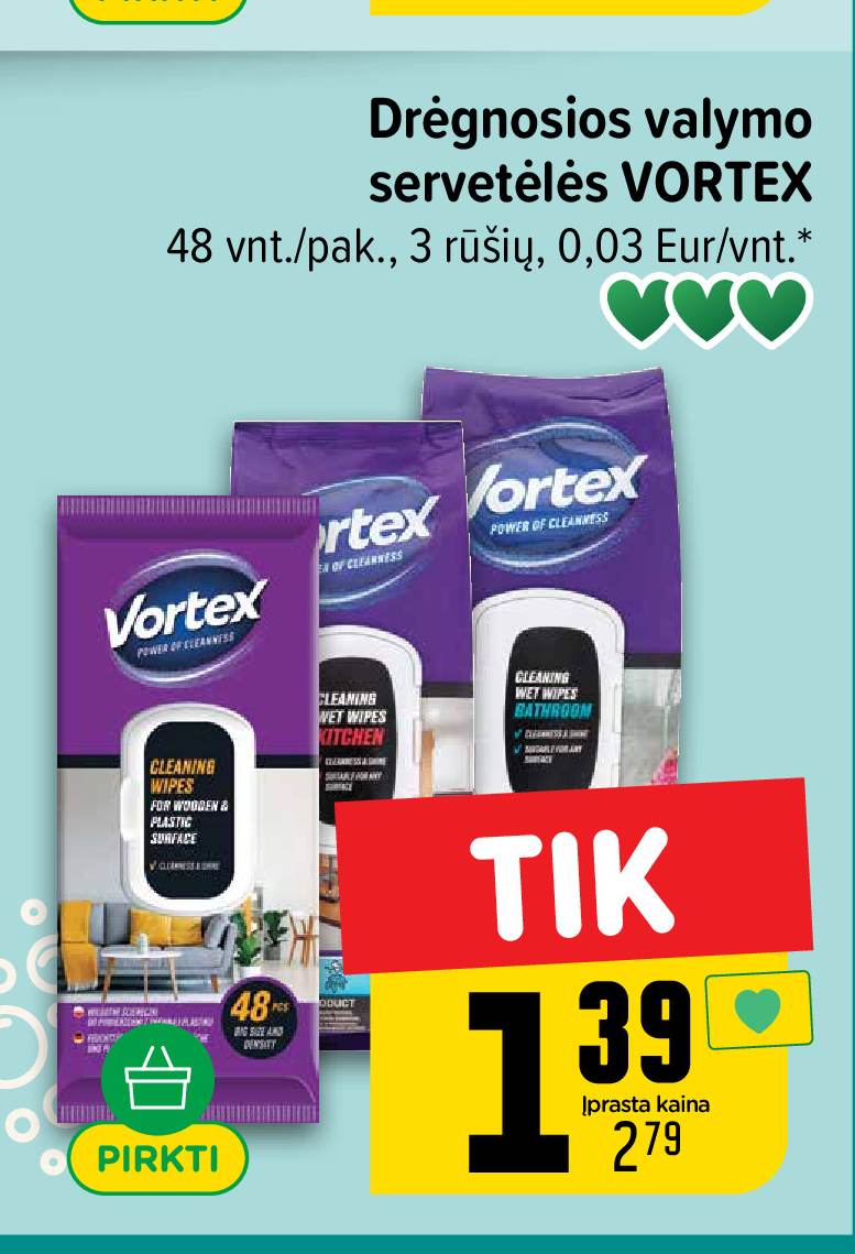 Drėgnosios valymo servetėlės VORTEX, 48 vnt