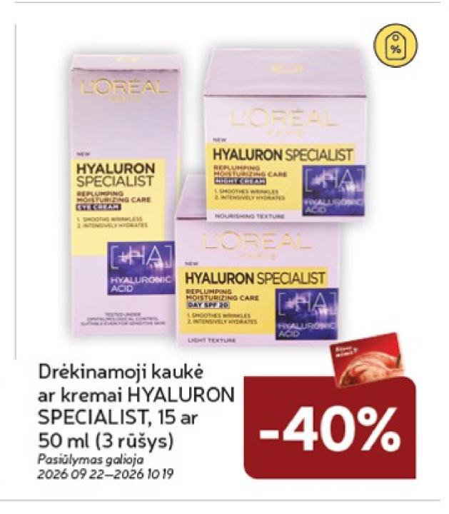 Drėkinamoji kaukė ar kremai HYALURON SPECIALIST, 50 ml