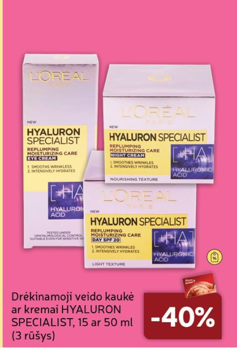 Drėkinamoji veido kaukė ar kremai HYALURON SPECIALIST, 50 ml