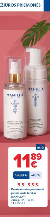 Drėkinamosios prausimosi putos; veido tonikas MANILLA, 150 ml
