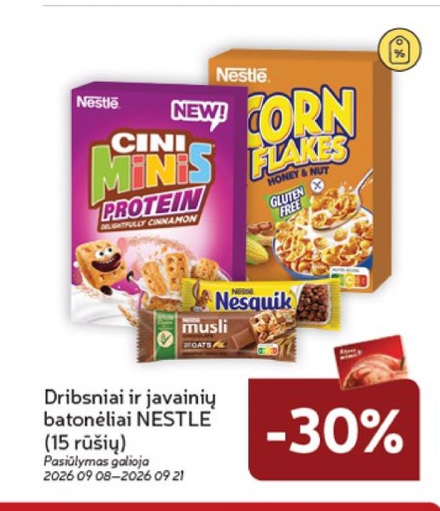 Dribsniai ir javainių batonėliai NESTLE