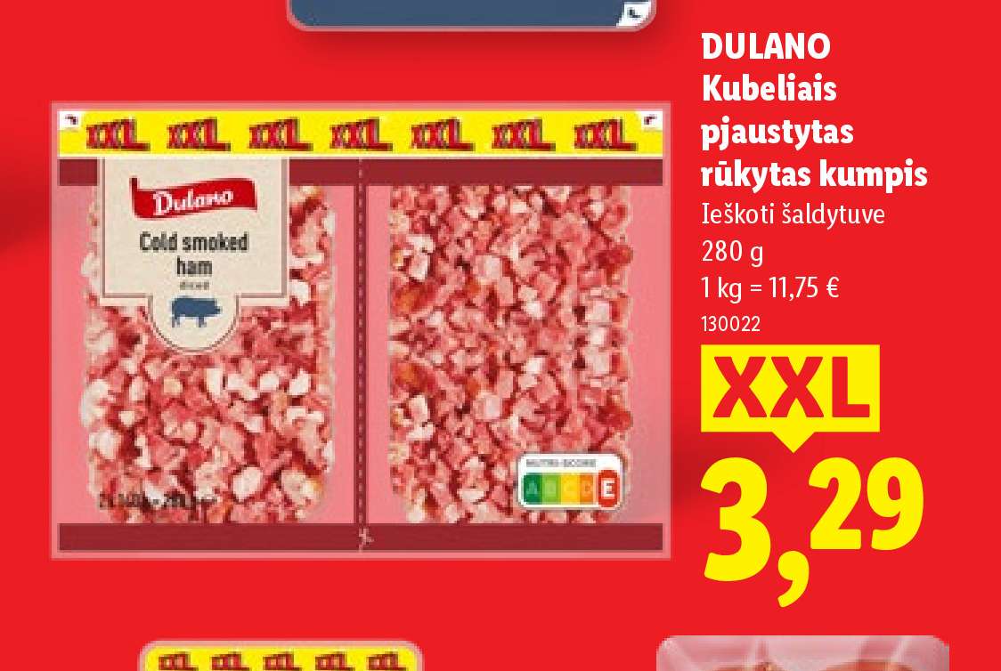 DULANO Kubeliais pjaustytas rūkytas kumpis, 280 g