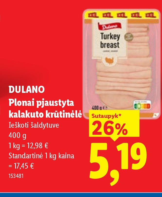 DULANO Plonai pjaustyta kalakuto krūtinėlė, 400 g