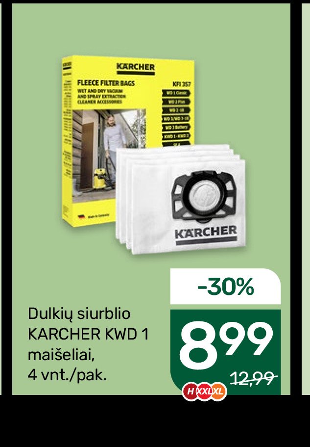 Dulkių siurblio KARCHER KWD 1 maišeliai, 4 vnt