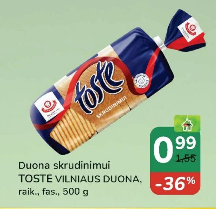 Duona skrudinimui TOSTE VILNIAUS DUONA, 500 g