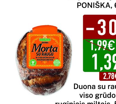 Duona su raugu ir viso grūdo dalių ruginiais miltais, 500 g