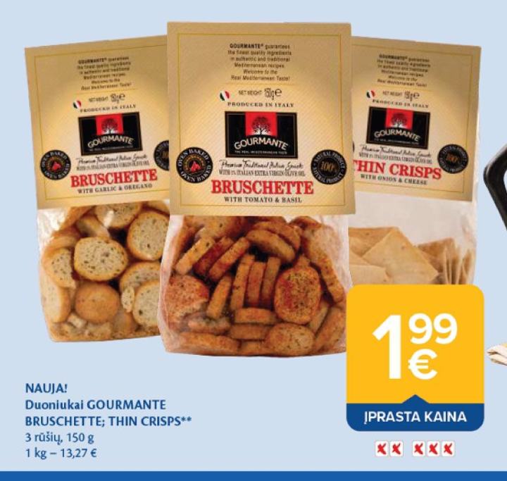Duoniukai GOURMANTE BRUSCHETTE; THIN CRISPS, 150 g