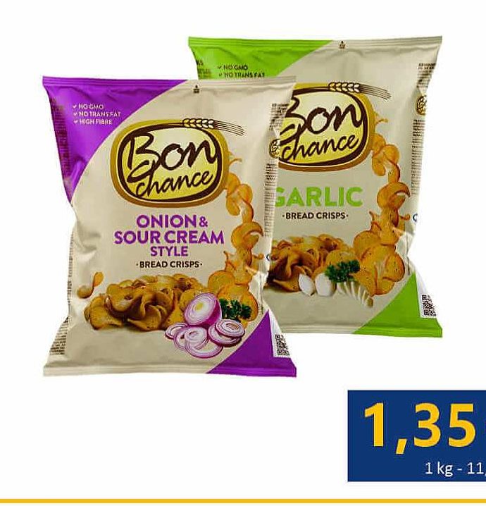 Duonos traškučiai BON CHANCE su grietine ir svogūnais, 120 g