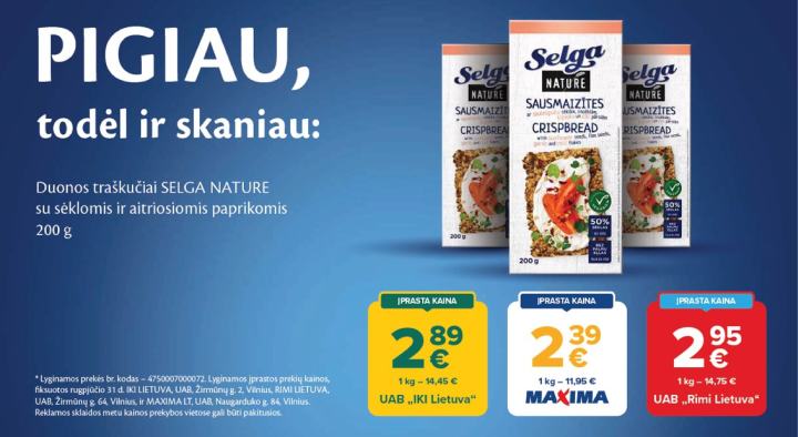 Duonos traškučiai SELGA NATURE su sėklomis ir aitriosiomis paprikomis, 200 g