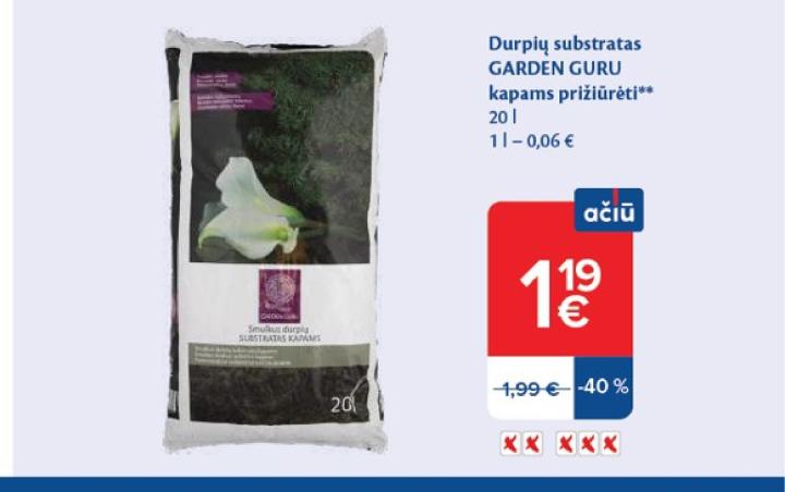 Durpių substratas GARDEN GURU kapams prižiūrėti, 20 l