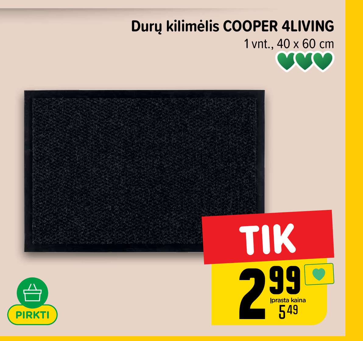 Durų kilimėlis COOPER 4LIVING, 1 vnt