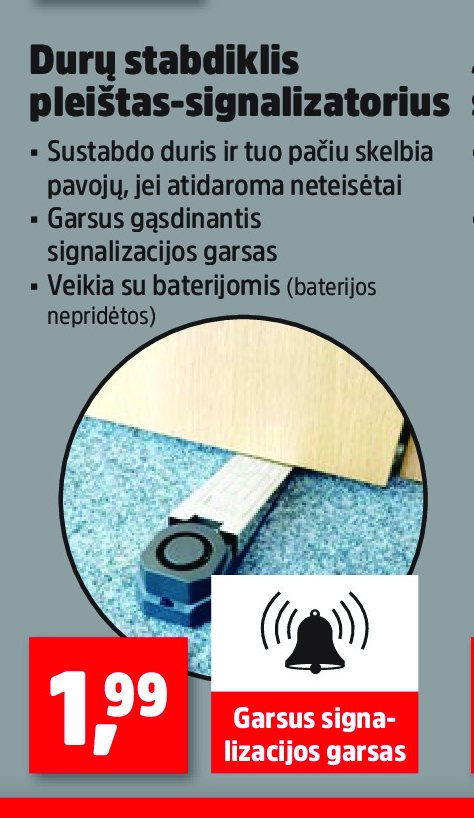Durų stabdiklis pleištas-signalizatorius