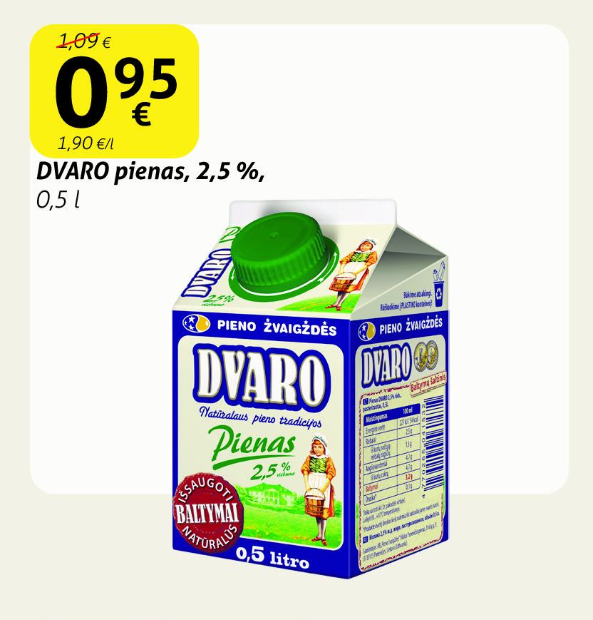 DVARO pienas, 0.5 l