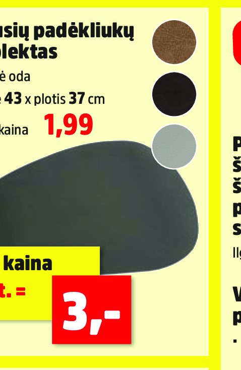 Dvipusių padėkliukų komplektas, 37 cm