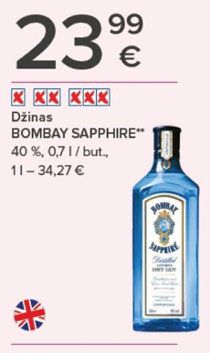Džinas BOMBAY SAPPHIRE, 0.7 l