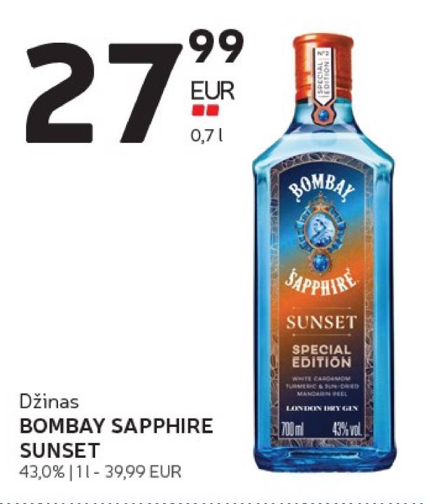 Džinas BOMBAY SAPPHIRE SUNSET, 1 l