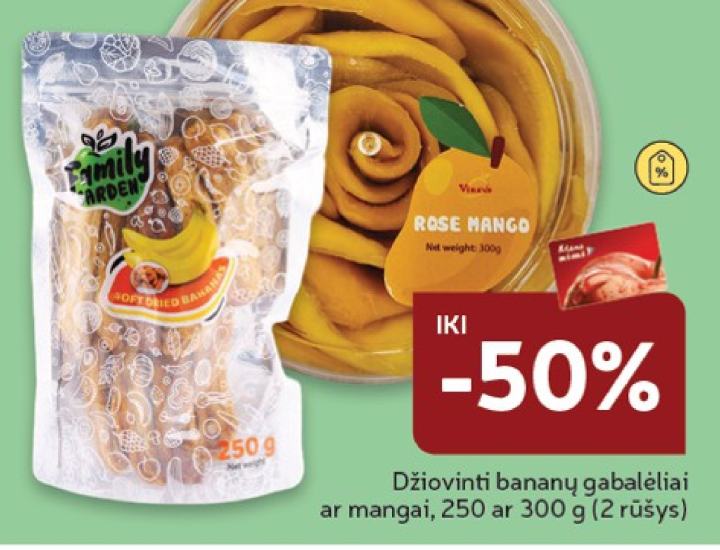 Džiovinti bananų gabalėliai ar mangai, 300 g