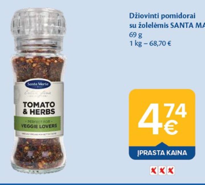 Džiovinti pomidorai su žolelėmis SANTA MARIA, 69 g