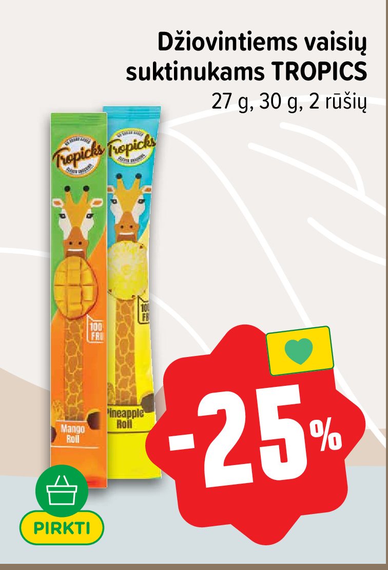Džiovintiems vaisių suktinukams TROPICS, 27 g