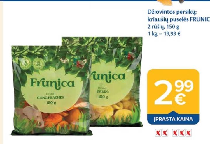 Džiovintos persikų; kriaušių puselės FRUNICA, 150 g
