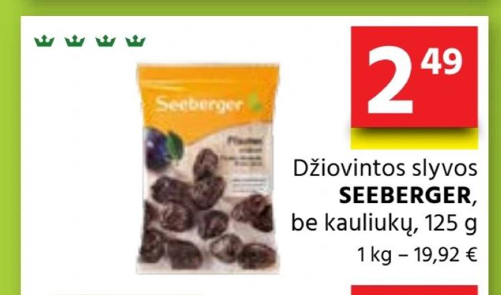 Džiovintos slyvos SEEBERGER, 125 g