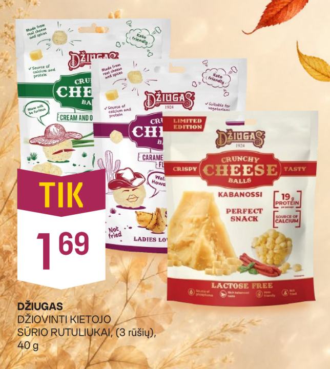 DŽIUGAS DŽIOVINTI KIETOJO SŪRIO RUTULIUKAI, 40 g