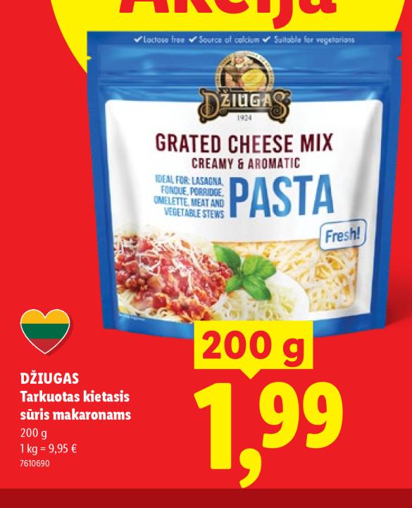 DŽIUGAS Tarkuotas kietasis sūris makaronams, 200 g
